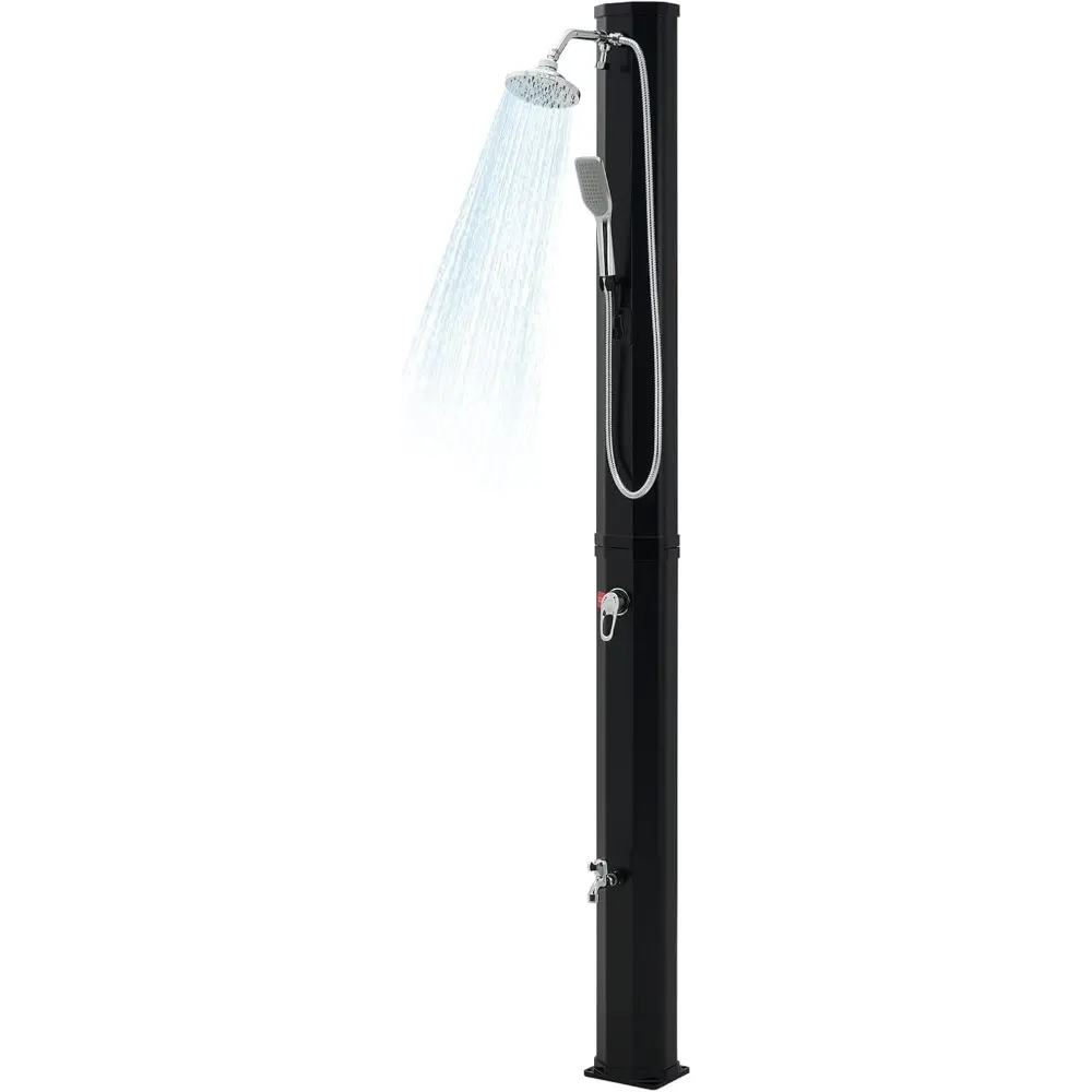 9.3 Gallon Solar Heated Outdoor Shower | 7.2FT Height Freestanding Pool Shower with 360° Rainfall & 6FT Handheld | Hot & Cold Water Adjustment | Foot Faucet & Shower Cover Included