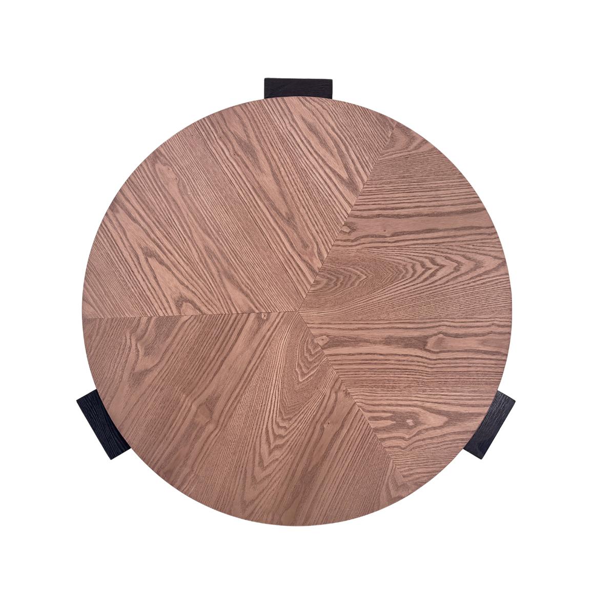 33'' Round Coffee Table with Hidden Storage, Modern Wabi-Sabi Wood Parquet Veneer Top Table, 3 Block Legs Sturdy Center Accent Table for Living Room, Small Space