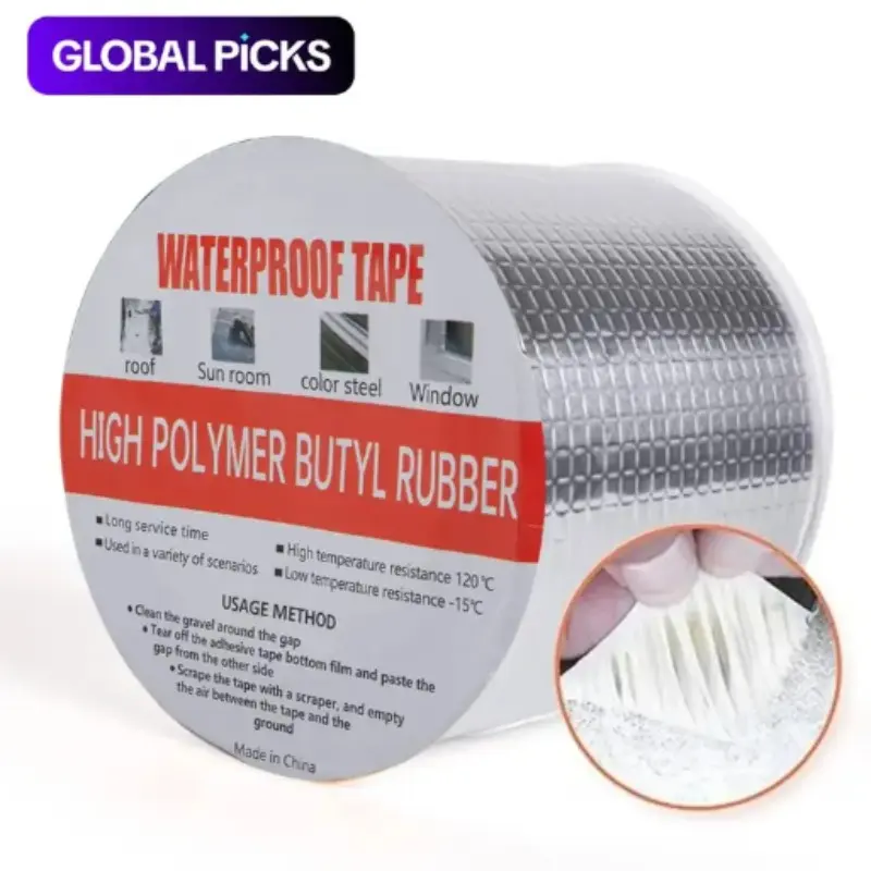 Strong Butyl Waterproof Self-Adhesive Tape, Extra Strong Adhesive, High-Quality Butyl Rubber Aluminum Foil Leak Proof Tape, Ideal for Windows, Glass, Epdm Roofs, Boats, Pipes