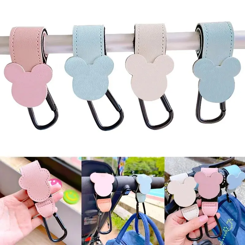 New Cartoon PU Leather Baby Bag, Stroller Hook Rotatable Cart Organizer, Pram Hook, 360 Degree Rotation, Stroller Accessories
