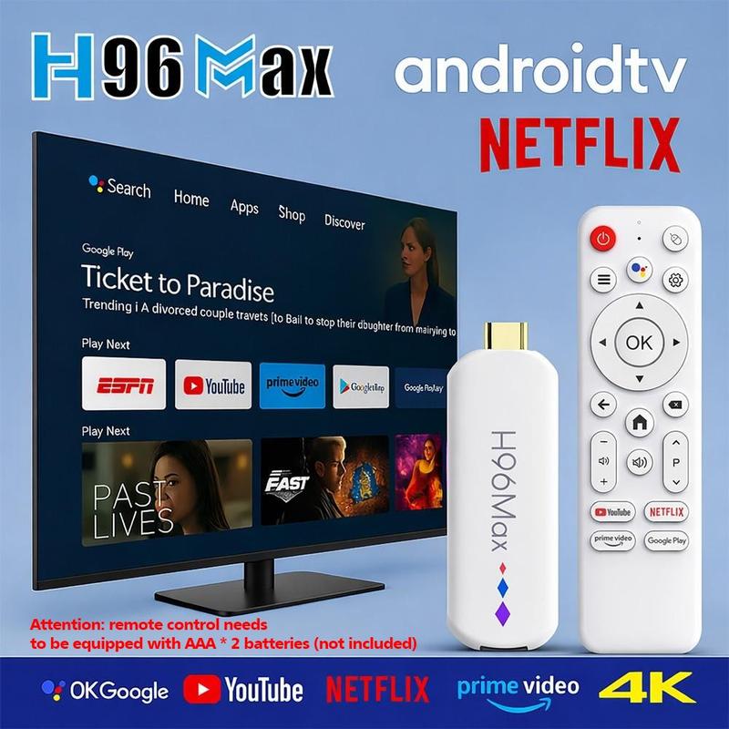 Android 14 TV Stick 4K UHD H96MAX TV Box | 5-Core ARM GPU, Dual-Band WiFi, BT, Voice Remote | Supports Netflix Disney+ Streaming