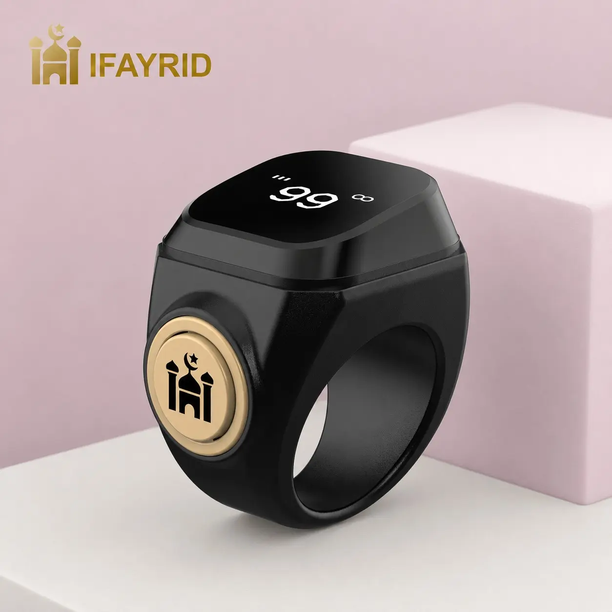 Smart Prayer Ring Electronic Tasbih Counter Tasbeeh Counter with Four Digital Displays, APP Connectable, Built In Alarm, Waterproof, Ideal for Muslim Prayers and Daily Use