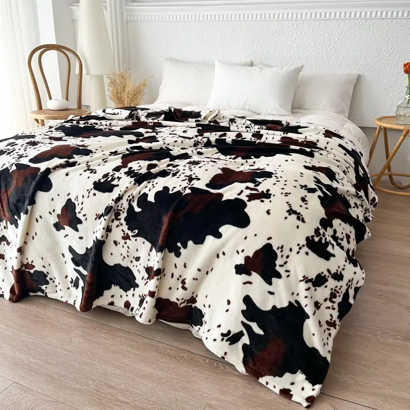 1PC Brown Cow Print Throw Blanket, Soft Plush Fleece Blanket, Soft Fluffy Blanket for Bed, Couch & Sofa, Warm Cozy Blanket for Bedroom, Living Room, Multiple Sizes