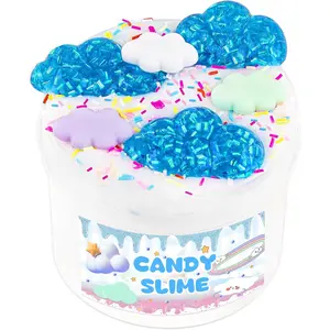 Slime Kit Includes 200ml White Glossy Slimes, 50ml Blue Glimmer Tubes Clear Slimes and 4 Cute Add-Ins for Kids Party Favors, Non Stick Slime Making Kit for Birthday Christmas Easter Gifts