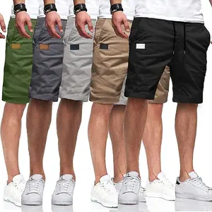 Men's Cross-Border Summer Mid-Length Shorts - European Sizing, Pure Cotton, Elastic Waist with Drawstring Tie, Straight-Leg Cargo Shorts - Outdoor & Streetwear Style