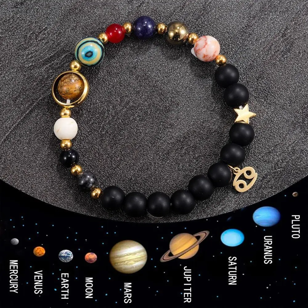 Astrology Bracelet for Women, Aesthetic Celestial Zodiac Bracelet with 12 Constellation Signs & Solar System Design, Natural Stone Beaded Gemstone Bracelet, Spiritual Mystic Jewelry Gift for Birthday, Daily Wear, Festival & Everyday Outfits