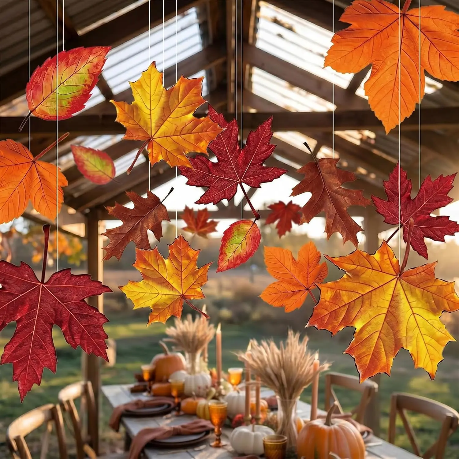 20-Pcs Large Fall Maple Leaf Decorative Hanging Set Pack for Cat Hammocks, Harvest Festival Thanksgiving Ceiling Wall Decor