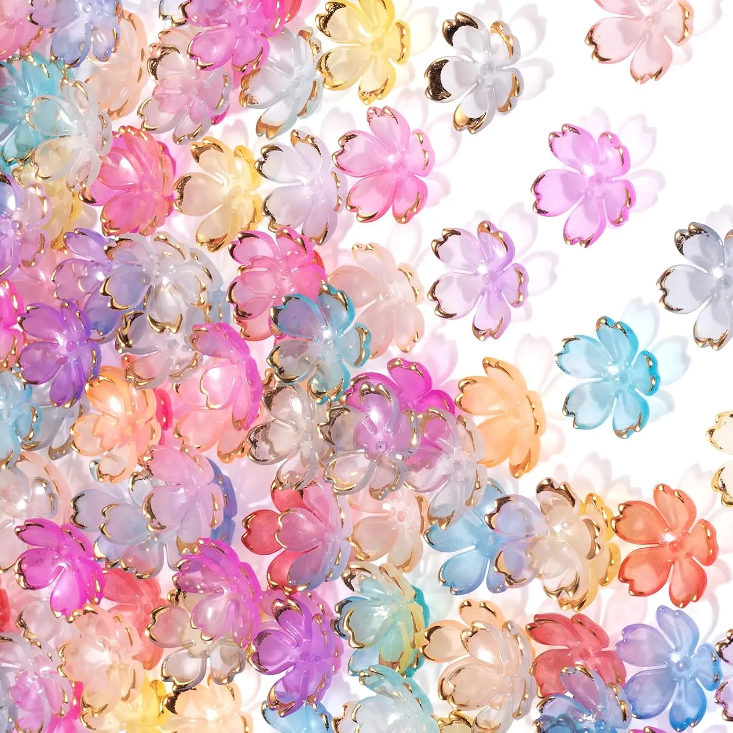 100 count Flower Beads for  Making, -Plated Flower Charms, Cherry Blossom Beads,  Floral Beads for Crafts, Bracelets (Multiple Colors)