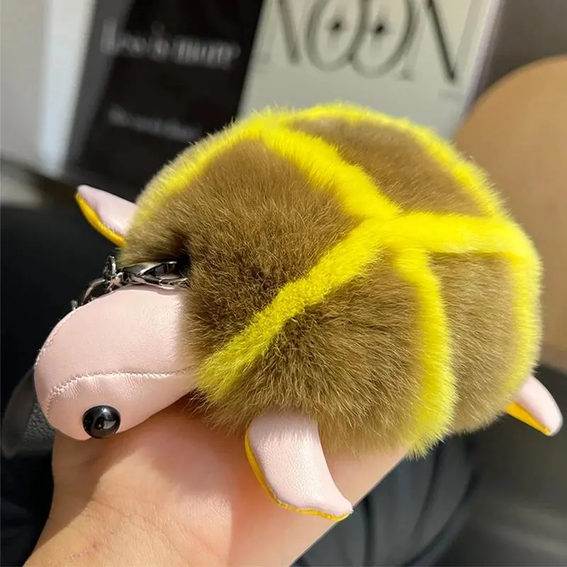 Cute Little Turtle Plush Keychains Rex Rabbit Fur Keychain Car Keychain Bag Charms Key Ring Plush Turtle Shape For Bag Pendant