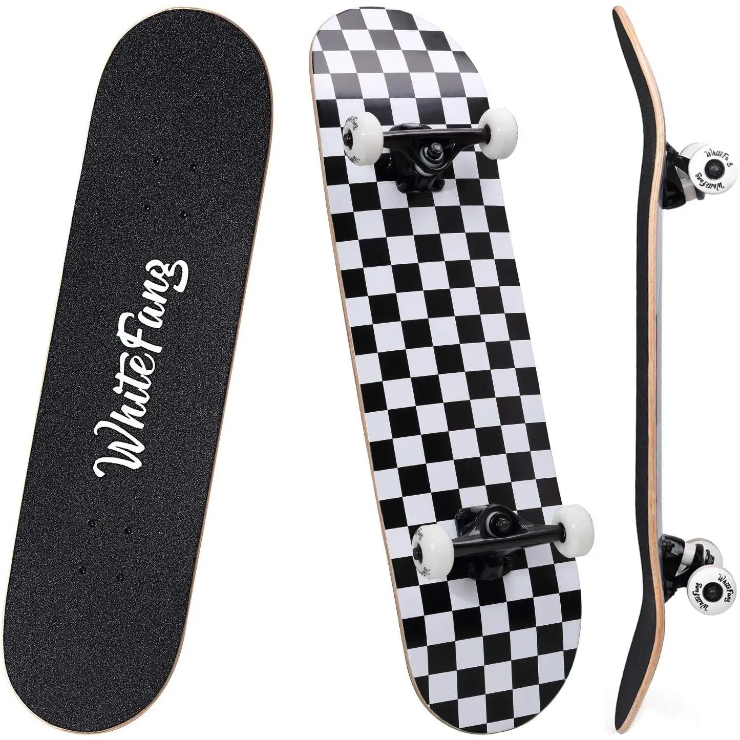 Beginner Skateboard - Finished Skateboard (size 31 x 7.88 inches), made of 7-layer Canadian maple wood, with a double curved and concave design, suitable for children and beginners to perform regular sliding and skill exercises, and suitable for children'