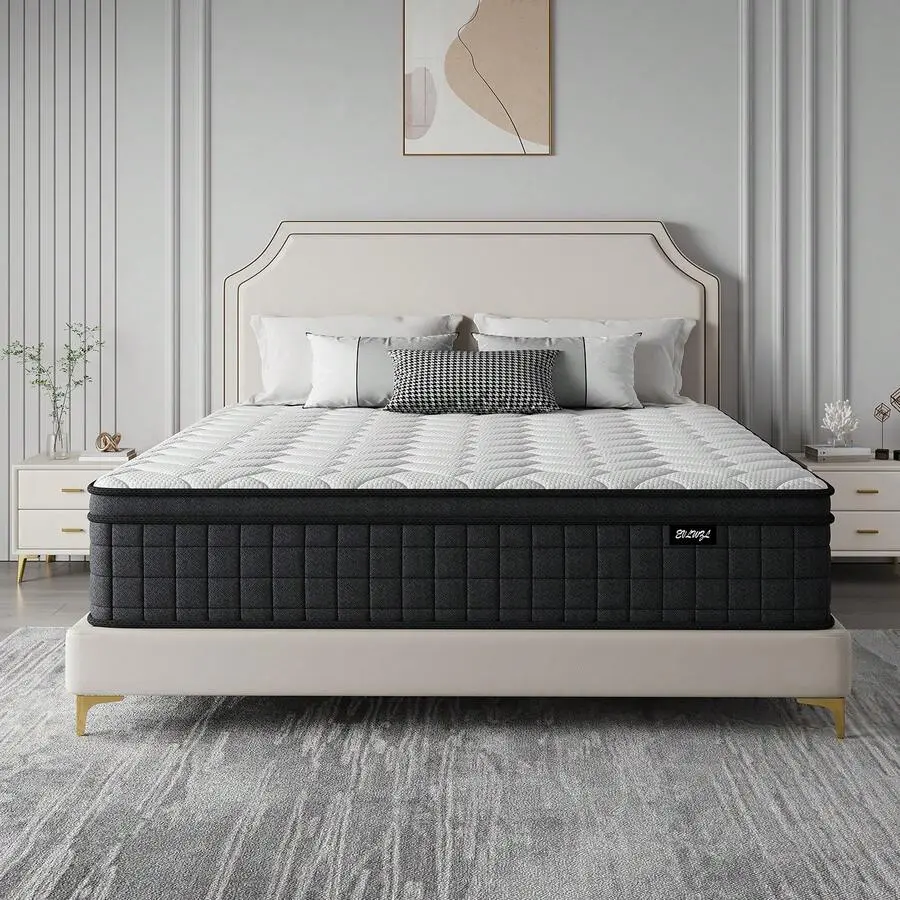 Hybrid Pocket Coil Mattress in a Box (10/12/14in, Twin/Full Multi-Size) - Polyester Mesh Layer, Cotton, Breathable, Medium Firm, Motion Isol., Silent Sleep, Lumbar Support, Pressure Relief for Adults