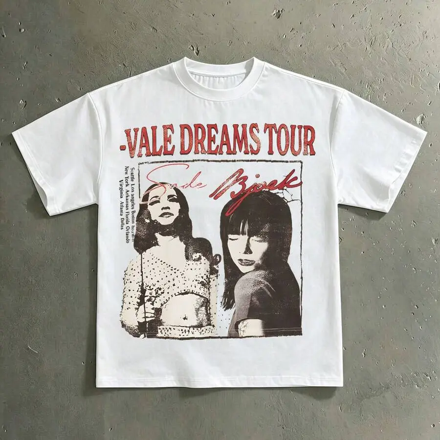 Menswear Short-Sleeve Round-Neck Vintage Vale Dreams Tour Graphic T-Shirt - Retro Music Portrait Print, 90s Oversized Unisex Casual Cotton Streetwear Top, Aesthetic Concert Shirt, Shortsleeve