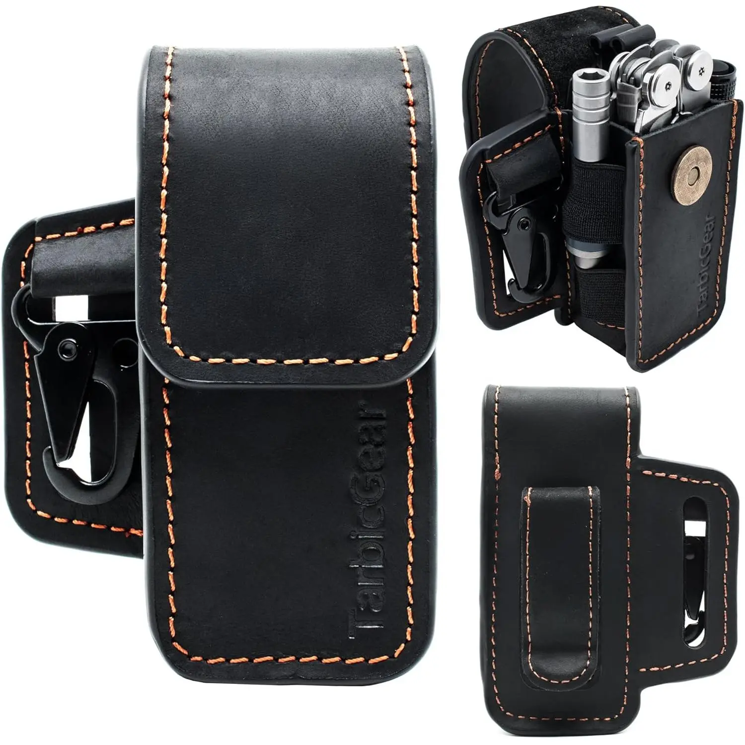 Leather Multitool Sheath for Belt, Multitool Holster with Belt Clip for Men, Pocket Organizer for Work, Fits for Leatherman, SOG, Gerber Tools
