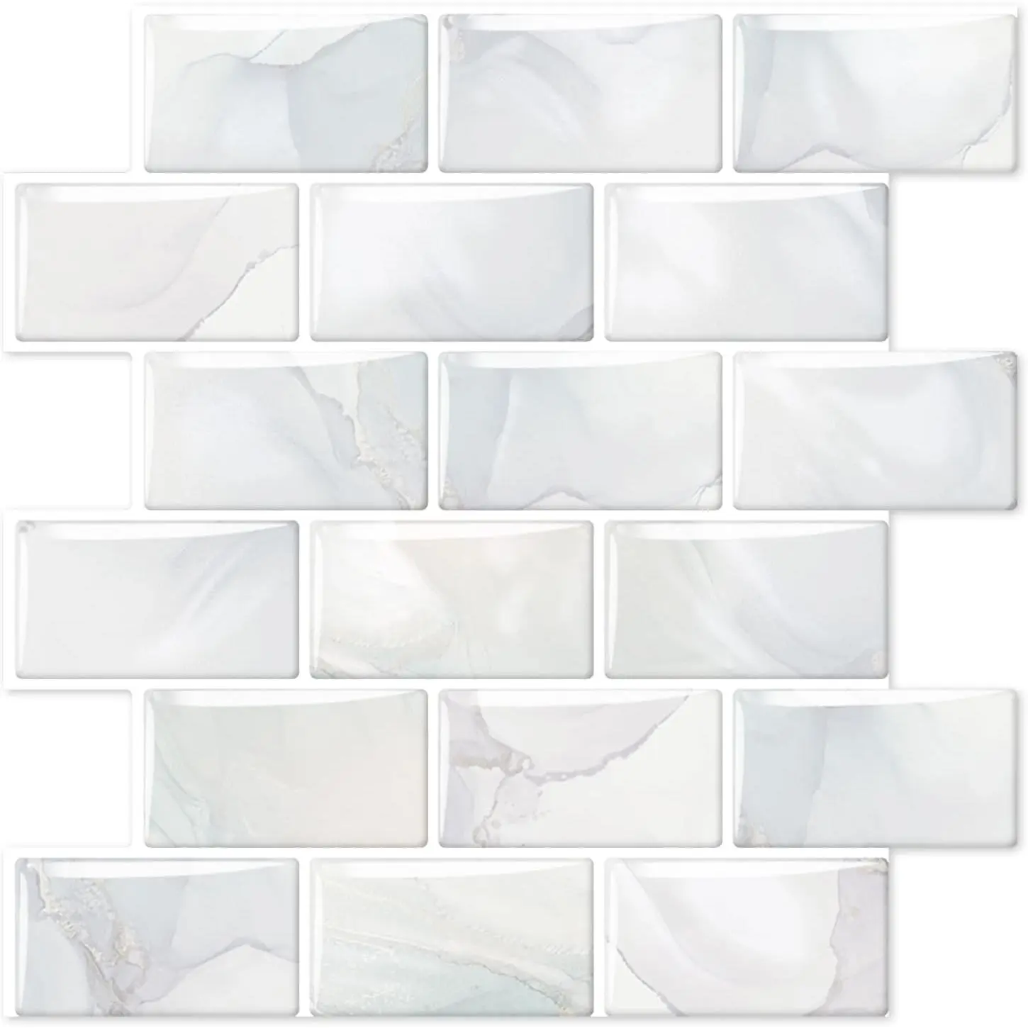 10 Sheets Thicker Design Peel and Stick Backsplash 12"x12" Peel and Stick Wall Tiles Subway Look Marble Tiles Backsplash for Kitchen and Bathroom Light Gray Veins