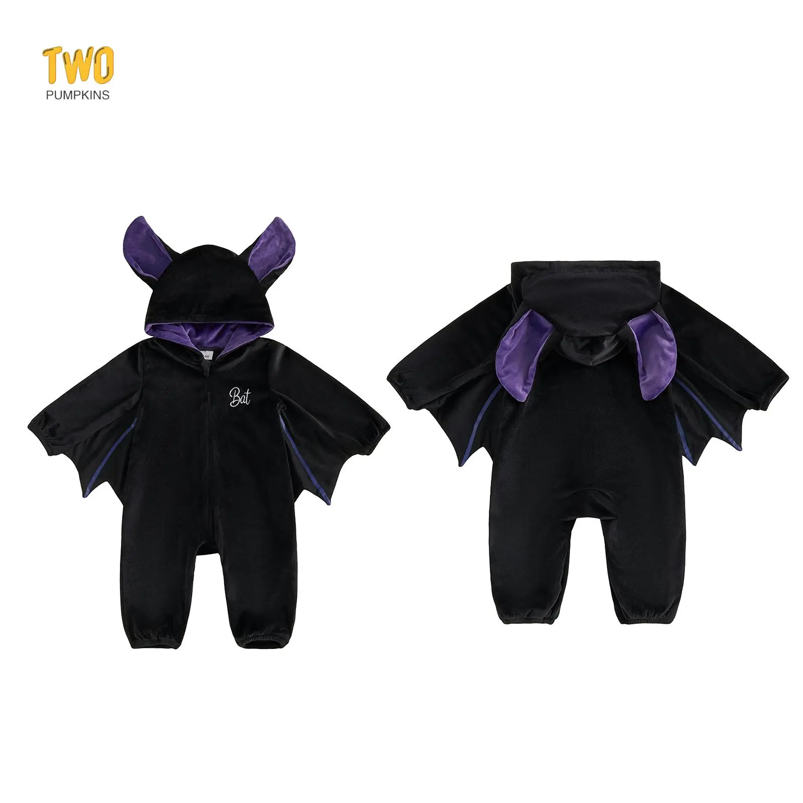 Baby Boy Bat Costume Halloween Zipper Hooded Romper Cosplay Costume for Christmas Holiday Outfit 0-18 Months