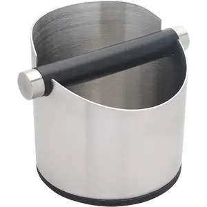 Espresso Knock Box, Stainless Steel Coffee Grounds Knock Box, With Removable Knock Bar and Non-Slip Rubber Base (Silver)