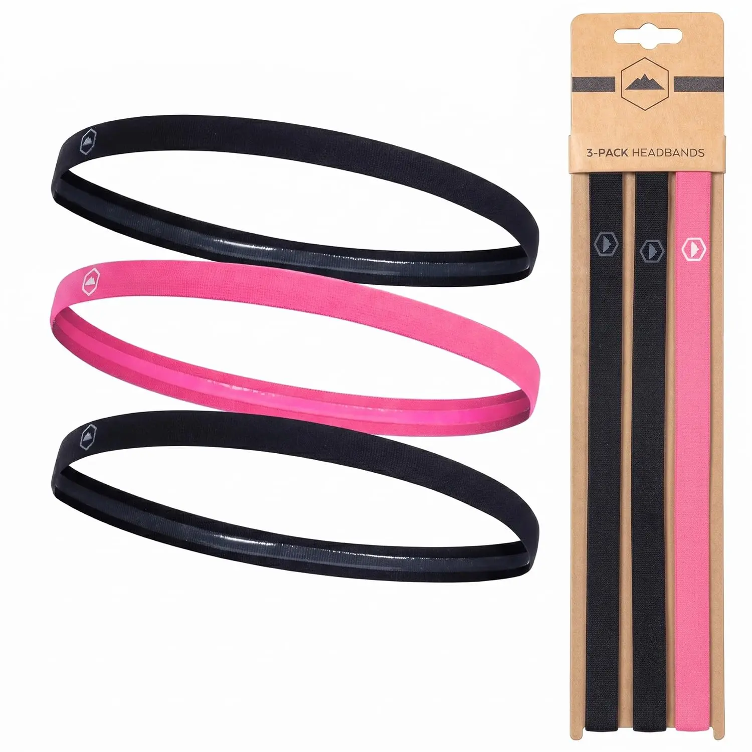 Athletic Headband Set - Thin Headbands for Women - Elastic  Hair Bands Men - Skinny  Hairbands - Non Slip Athletic  Bands for  - Black and