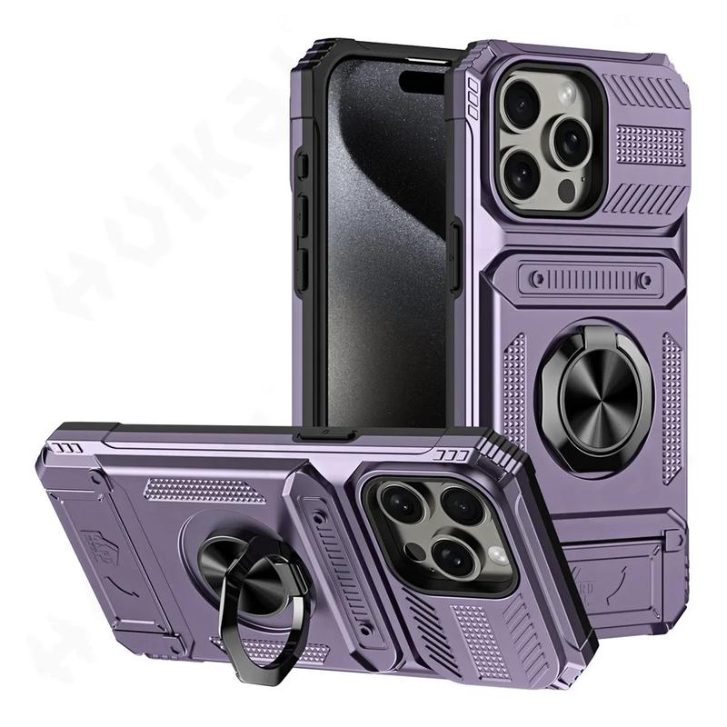 Military quality Case For iPhone 11 13 14 15 16 Pro Max Magnetic Rotated Ring Kickstand Heavy Duty Drop Protection Wallet Cover