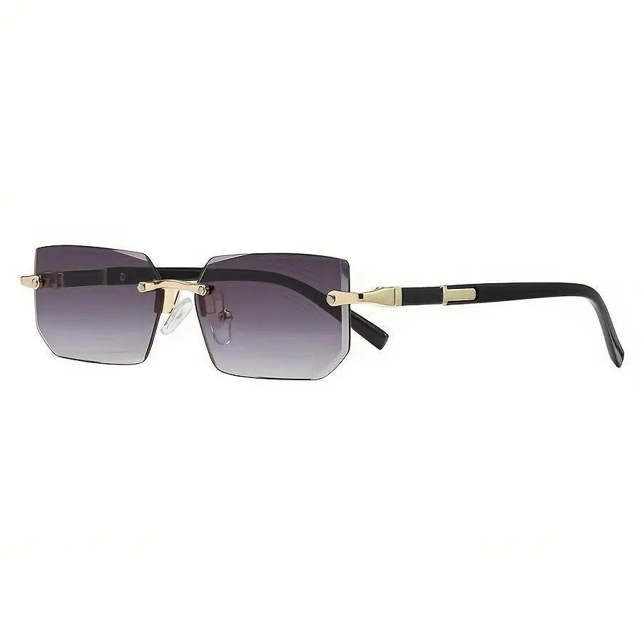 Borderless Men's Sunglasses - Chic Vintage Rectangular Metal-Frame Sunglasses with Gradient Lenses, Gold-Framed Option, Suitable for Men, Perfect for Driving & Everyday Wear, Chic Men's Sunglasses