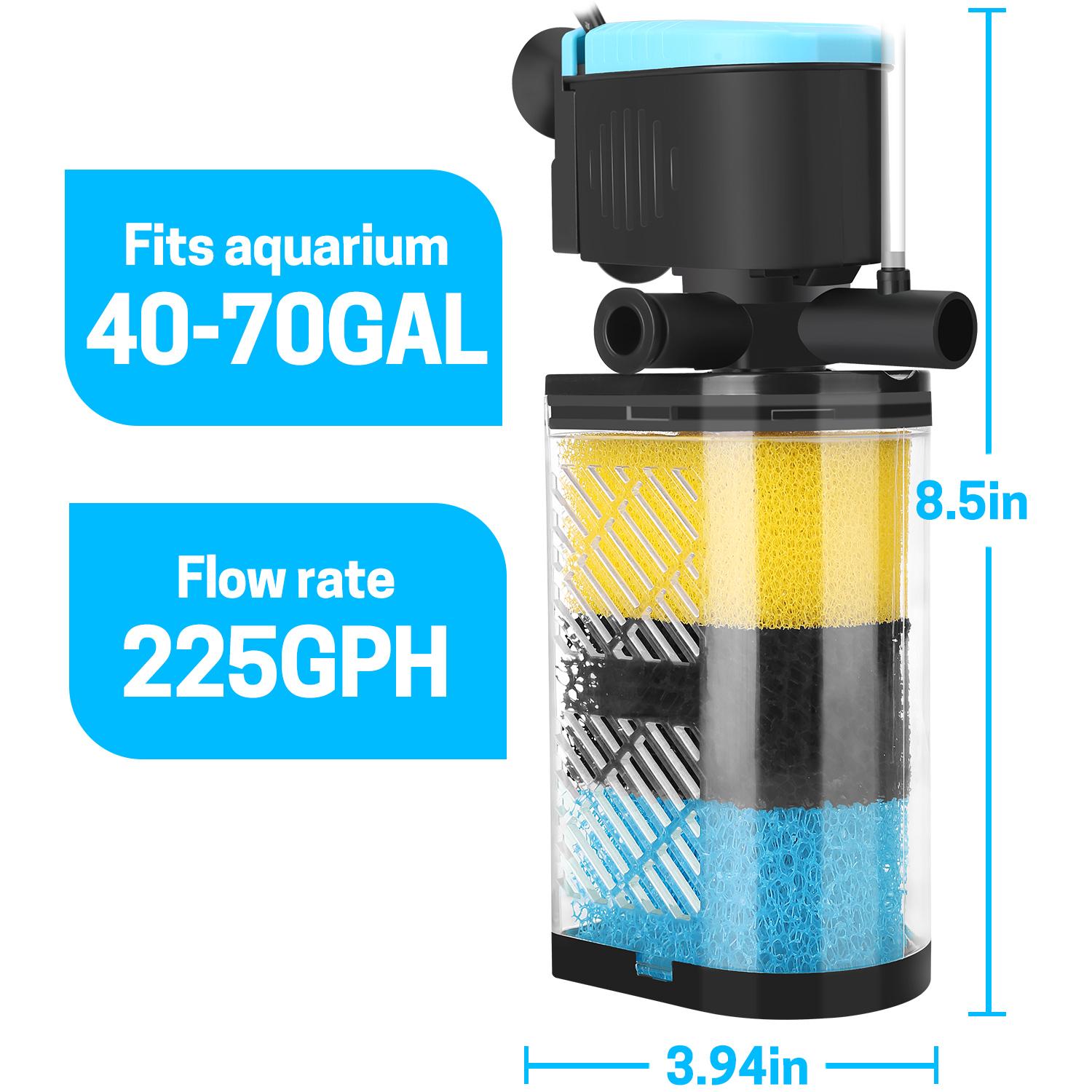 Filter 3-Stage in-Tank Filter Internal Fish Tank Filter Turtle Filter for 10-100 Gallon Fish Tanks with Dual Water Outlet & Aeration aquarium filter multiple function Aquarium Interna Turtle Tank Filters Submersible Internal