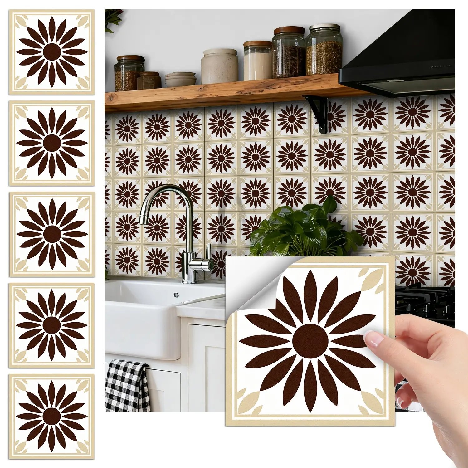 Moroccan Farmhouse Tile Peel and Stick Backsplash, Waterproof Removable Wall Covering, Easy to Apply and Remove, Perfect for Kitchen Decor