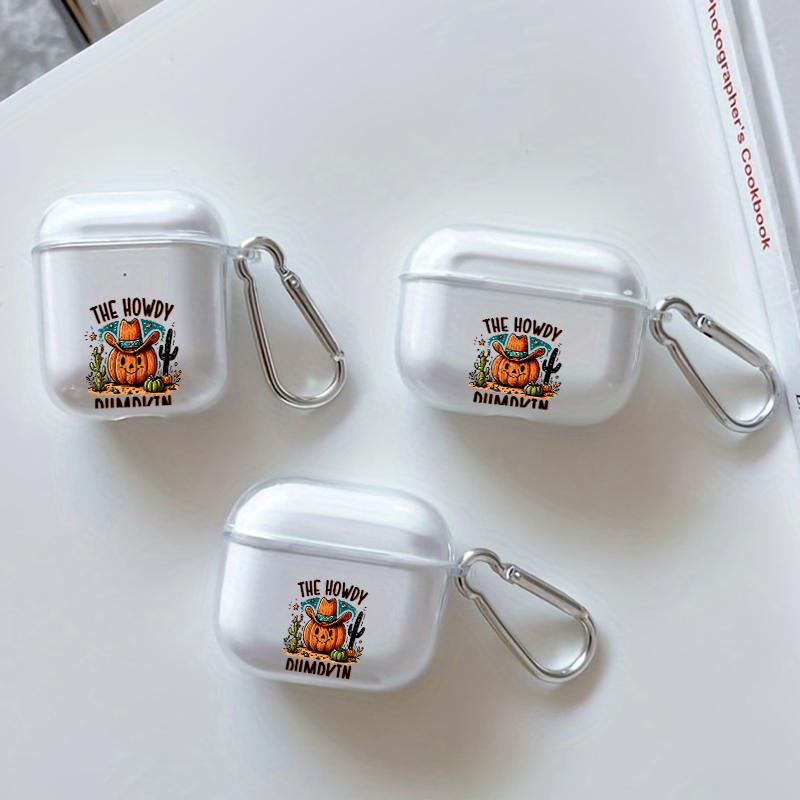 Cowboy Pumpkin Greeting Pattern TPU Soft Protective Case for Apple AirPods 4/3/2/1/Pro/Pro2 Transparent Earphone Cover with Keychain Attachment