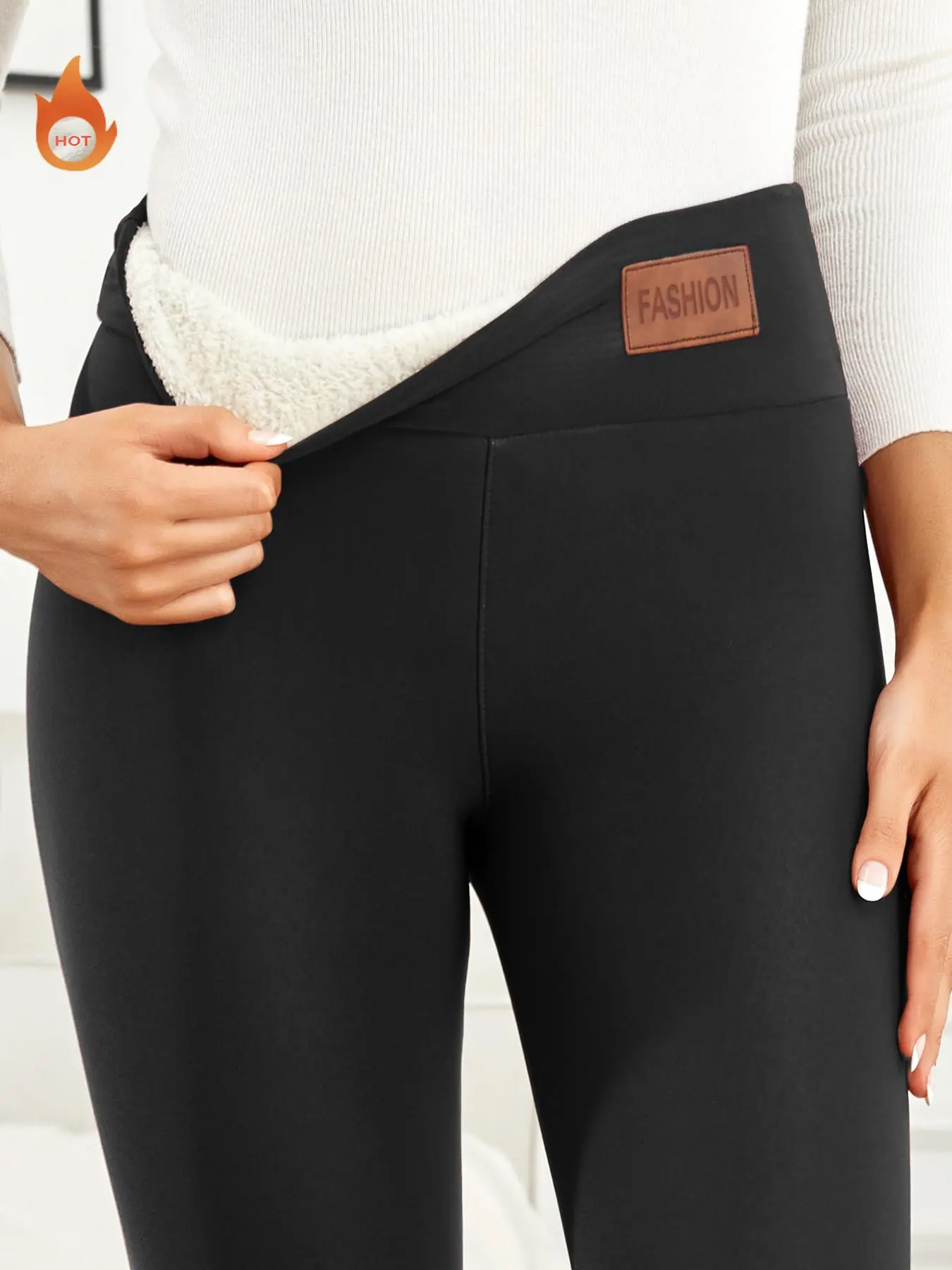 Women's Basic Letter Patched High Waist Thermal Lined Leggings, Casual Comfy Soft Warm Skinny Pants for Fall & Winter, Women's Bottoms for Daily Wear, Womenswear