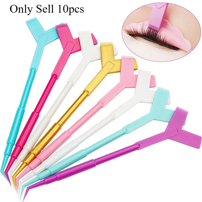 Reusable Perming 10pcs Plastic Eyelash Stick Tool, Y Shape Comb Lash Lifter, Curler Applicator, Eyelash Separator Tool, Makeup Brushes for Eyelash Extensions, Diy Lash Tools