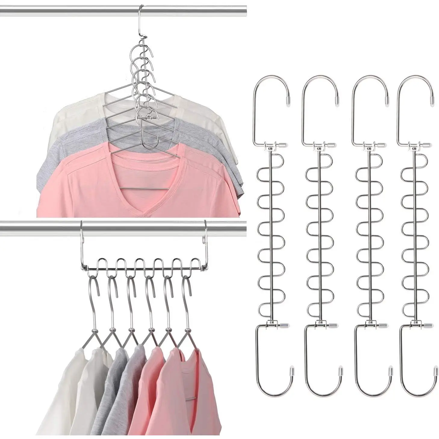 Metal Space Saving Hangers 12 Slots  Version Hanger Magic Cascading Hanger Closet Wardrobe Clothes Organizer(4 Pack)