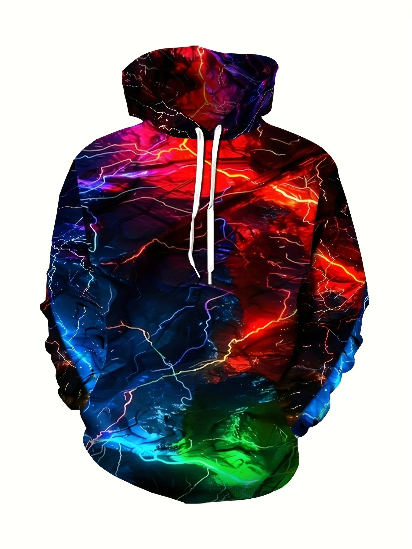 3D Lightning Print Hoodie – Neon Streetwear