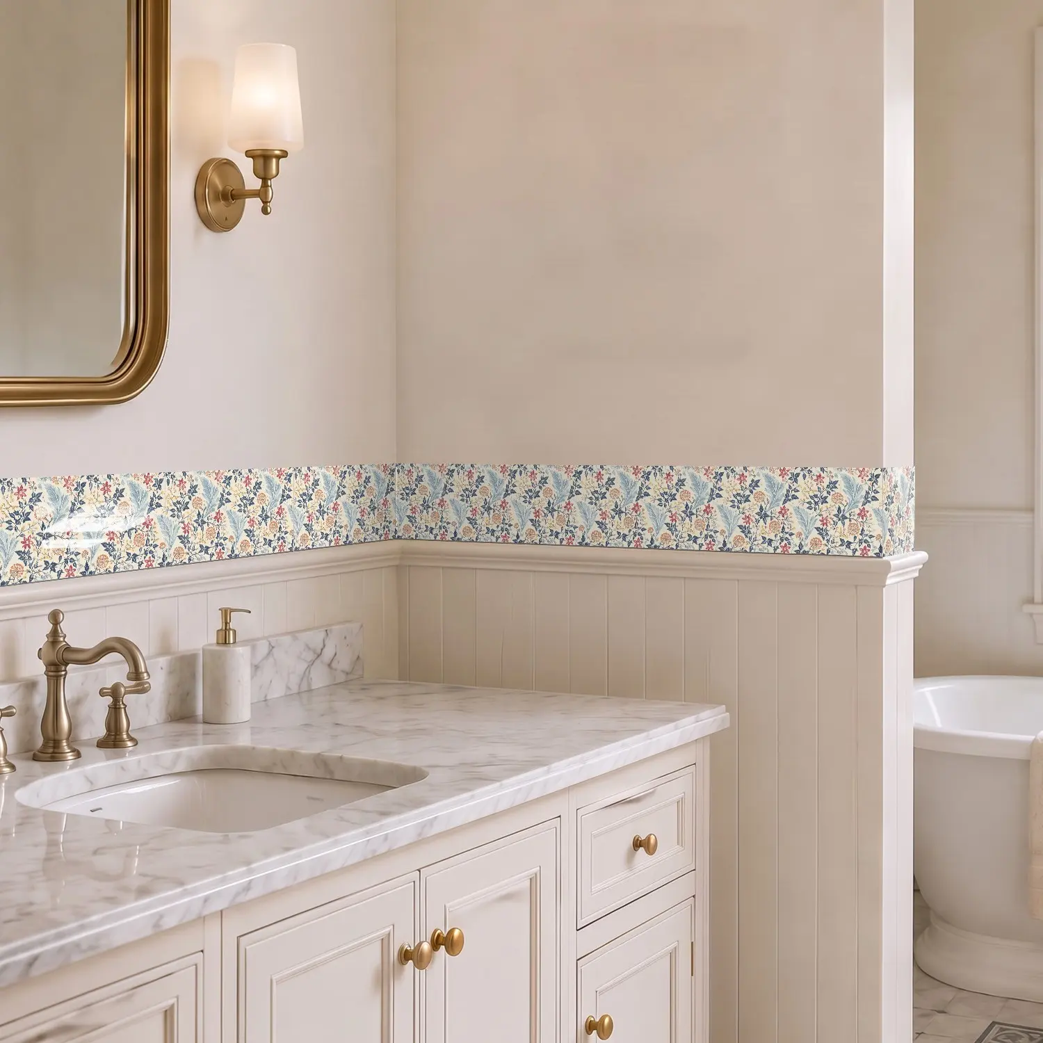 8/24/40pcs PVC Self Adhesive Baseboard Wall Sticker,Glazed Waist Line Design,Removable Vinyl Sticker,For Kitchen,Bathroom,Living Room,Size,14x28cm