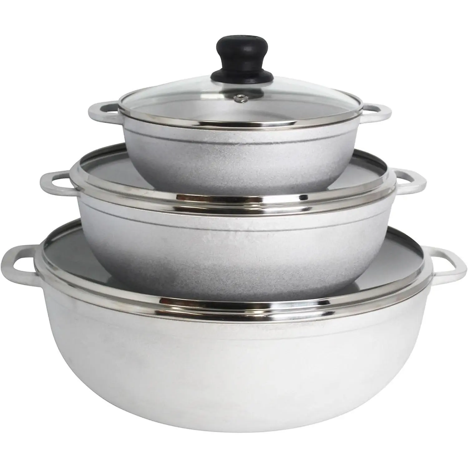 Classic Traditional Cast Aluminum Cookware 3-Piece Caldero Set - 1.5, 3.5 & 7 Qt with Glass Lid, Stove-Safe, Sturdy Handles