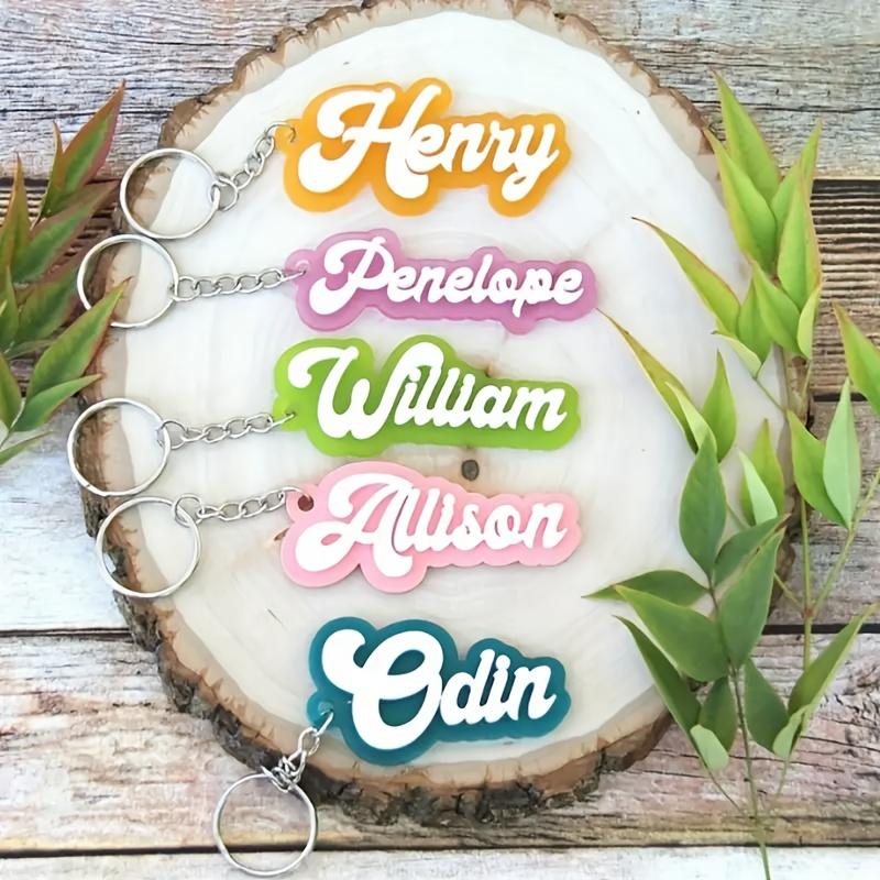 Personalized Name Keychain - Cursive Letters (Up to 8 Letters) with Name Tag And Lobster Clasp, Pink/White Acrylic DIY Gift, Suitable for Lunch Boxes, Backpack Additions, Birthday, Christmas, Valentine'S Day Gifts