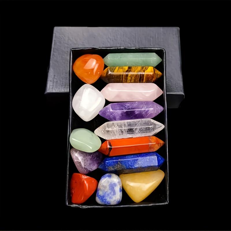 A set of double-pointed quartz crystals in a box, featuring natural stones for all seven chakras, hexagonal rose quartz ideal for bedroom decor, artificial artificial crystal included, presented in a uniquely designed gift box.