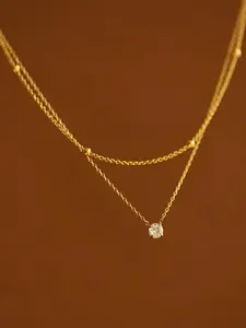 Double Layer Beaded Chain Zircon Necklace, Four Claw Single Diamond Design, Style Stackable Friendship Pendant Jewelry