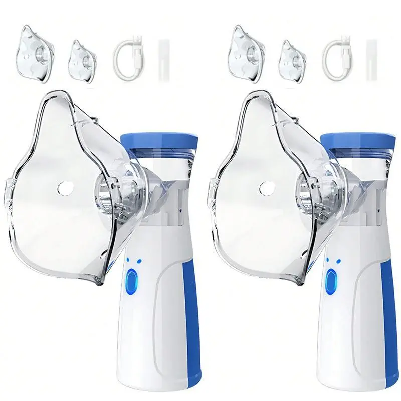 2pcs Handheld Ultrasonic Mesh Nebulizer,portable smart Humidifier, Adjustable & Self-Cleaning, Face Mask & Mouthpiece Included, Plug-in Rechargeable for Adults, Home Travel Use, Mesh Spacer Machine Available