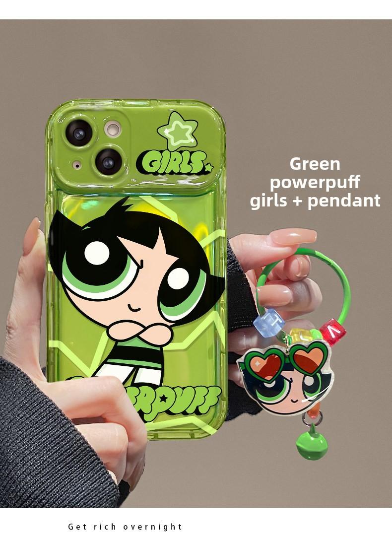 Powerpuff Girls Pendant Phone Case For iPhone 17 Pro Max 16 15 Plus 14 13 Pro Lens Flip Mirror Silicone Shockproof and Drop-Proof Protective Cover