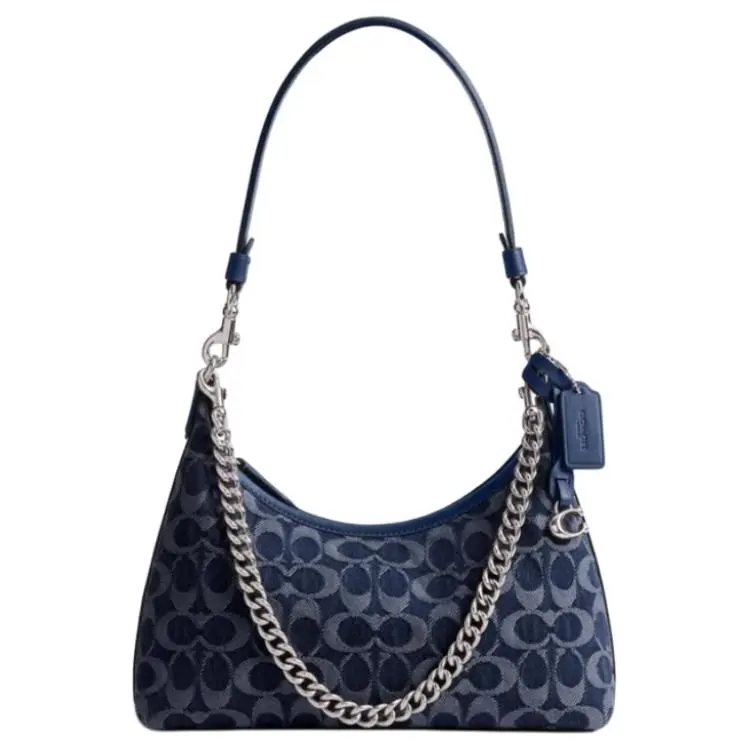 COACH Juliet 28 Large Handbag for Women – Classic Logo Zip Closure, Fabric Crossbody and Shoulder Bag in Navy Blue Mix