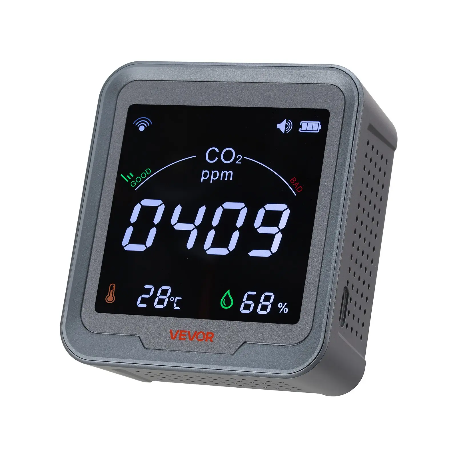 VEVOR Carbon Dioxide Monitor, CO2 Controller with Temperature and Humidity Display, NDIR Sensor Carbon Dioxide Detector, for Outdoors, Home, Office, Car, Wall-Mounted Use