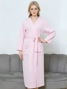 Four-Season Lightweight Waffle Texture Mid-Sleeve Sleep Robe, Long Loose Fit Plus Size Morning Robe, Hotel Bathrobe, Sleep Dress