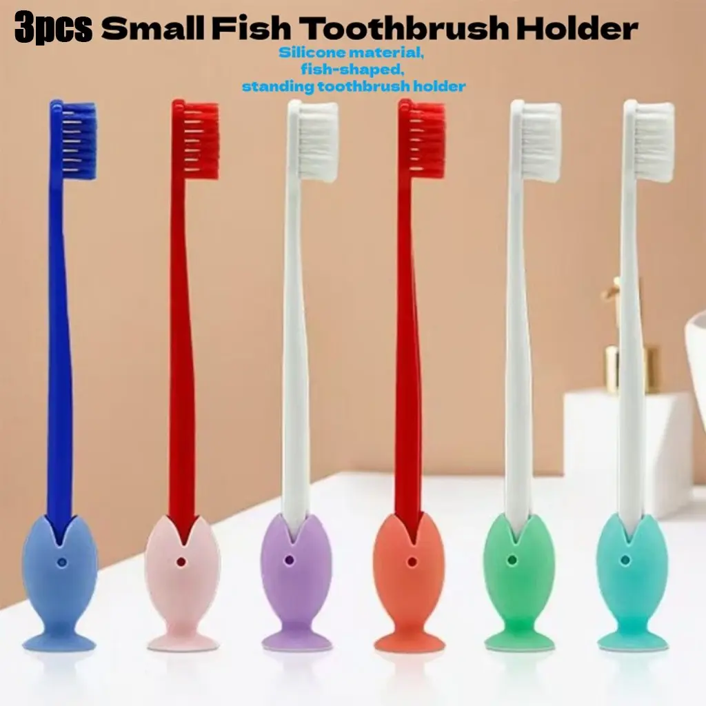3pcs Fish-Shaped Silicone Toothbrush Holder, Portable Travel Toothbrush Protector, Adhesive Bathroom Accessory, Home & Travel Use