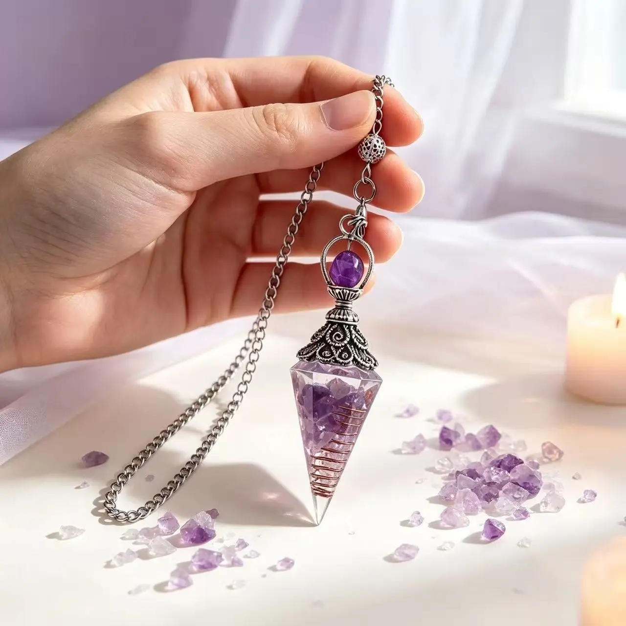 3pcs Luxurious Bronze-Tone Hexagonal Point Pendulum Pendants (Resin): 7-Chakra, Obsidian, and Amethyst; Protective Pocket Crystals & Jewelry Charms for Women—Perfect Magical Tools and Gifts, Geometric Pendant