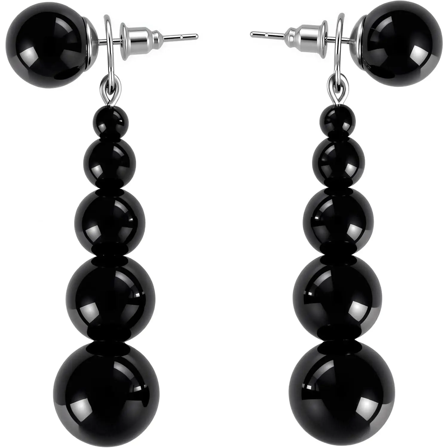 Black Onyx Earrings, Black Dangle Earrings with 925 Sterling Silver Posts, Statement Gothic Jewelry for Women