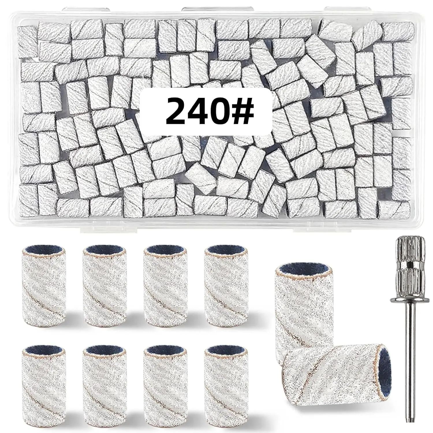 100 count (240 Grit White)Sanding Bands  Drill Bit with 0.31in diameter, Drill Bits  Fine Grit Sanding Band,Sanding Belt Upgrade Mandrel Bits,Professional  Drill Bit for  Nails