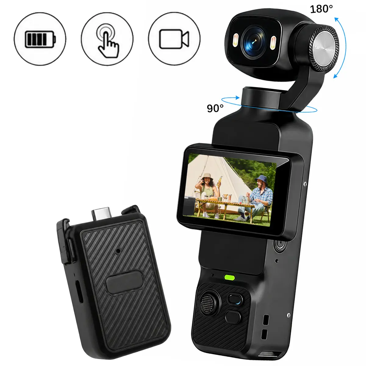 Portable Action Camera, 1080P HD Vlogging Camera with 180°Rotatable Lens & 90° Vertical Horizontal Touch Screen, Dual LED Fill Light, Extended Battery Pack for Content Creator Daily Video Shooting
