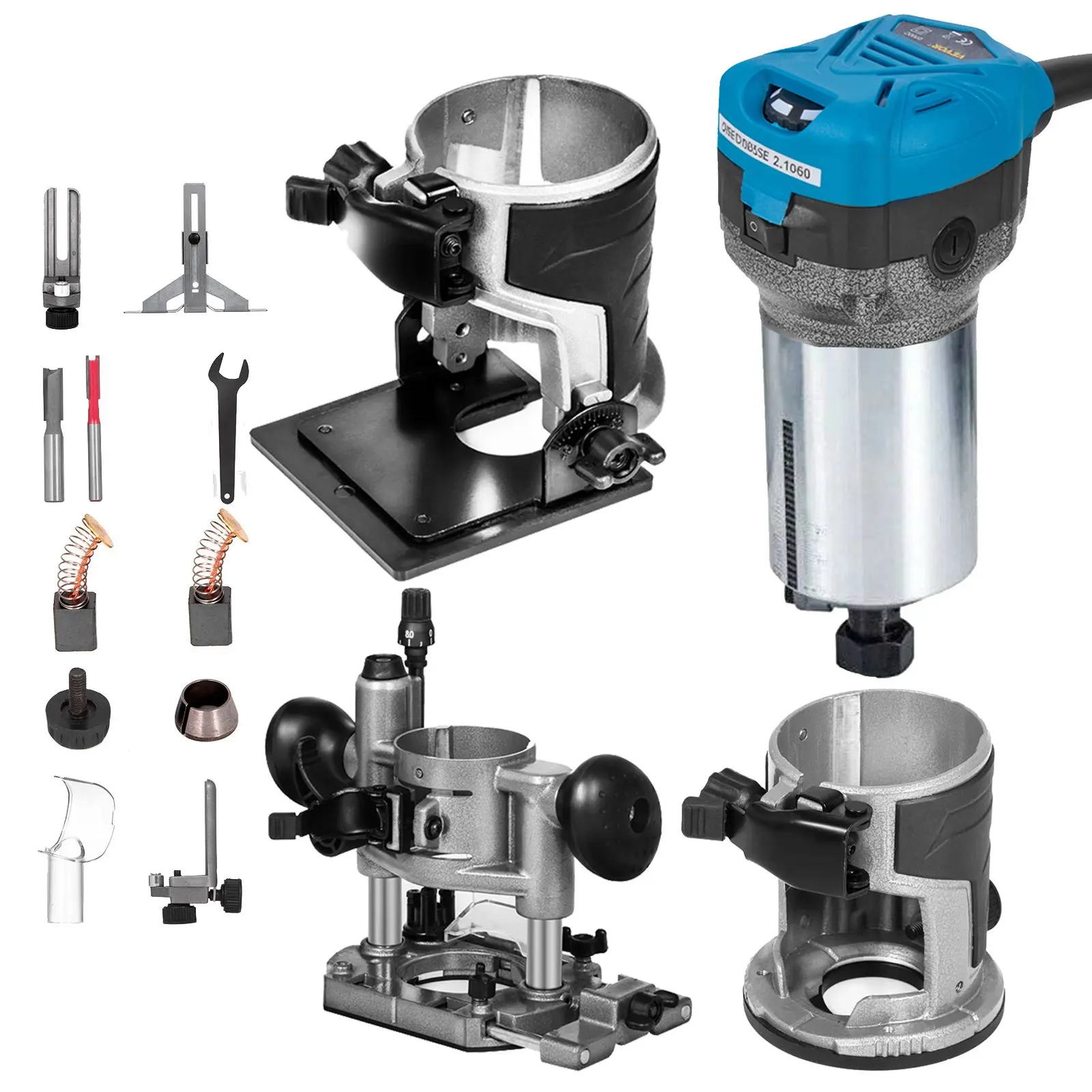 VEVOR 1.25HP Compact Variable Speed Wood Router Kit, 800W 30000RPM Max Torque, 3-In-1 Interchangeable Bases (Fixed, Plunge, Tilt) for Woodworking Furniture Manufacturing