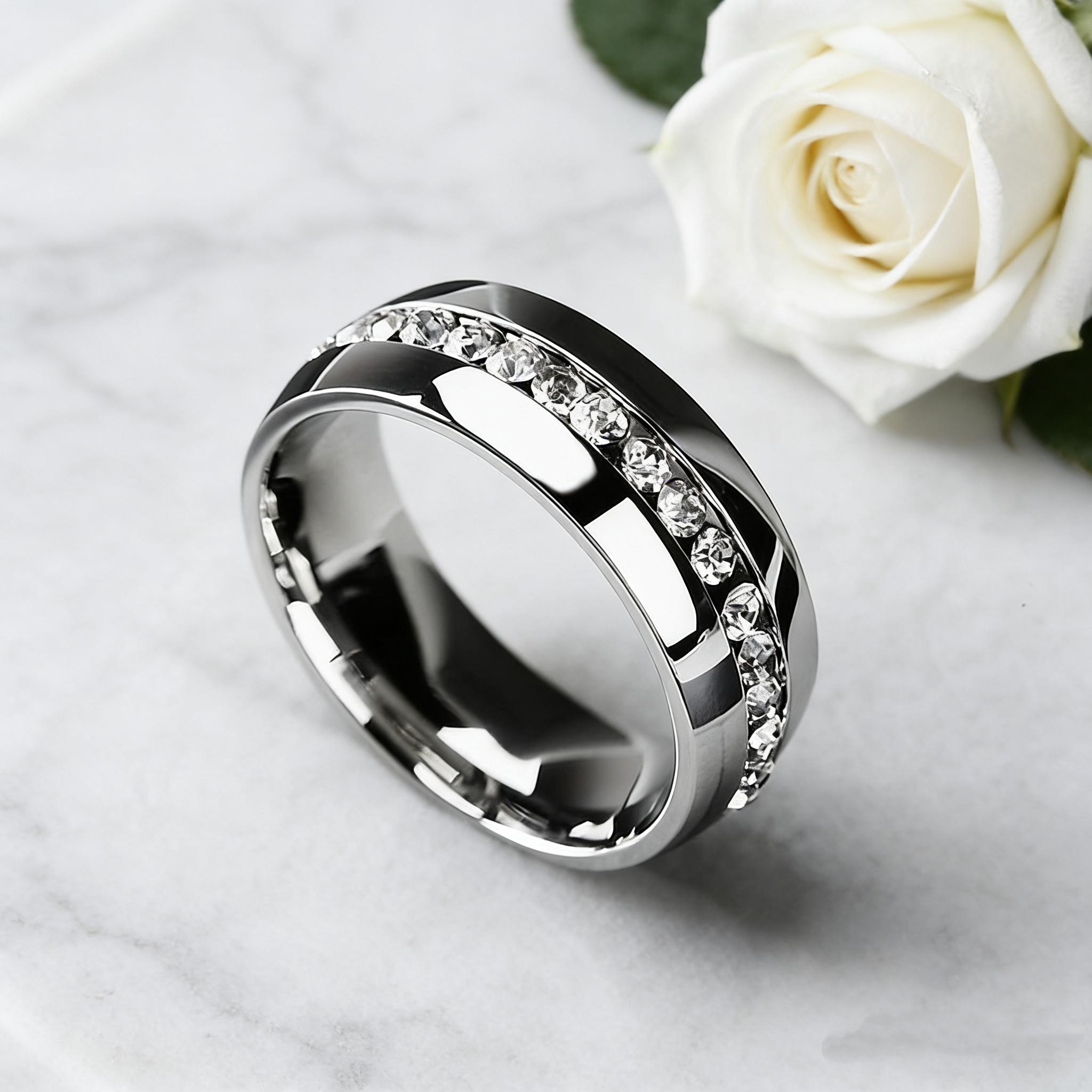 1 Piece bestie rings Never Fade Stainless Steel Ring Men Women Couple Ring Single Row Full Diamond Cuban Ring Engagement Wedding Band dainty rings stackable rings