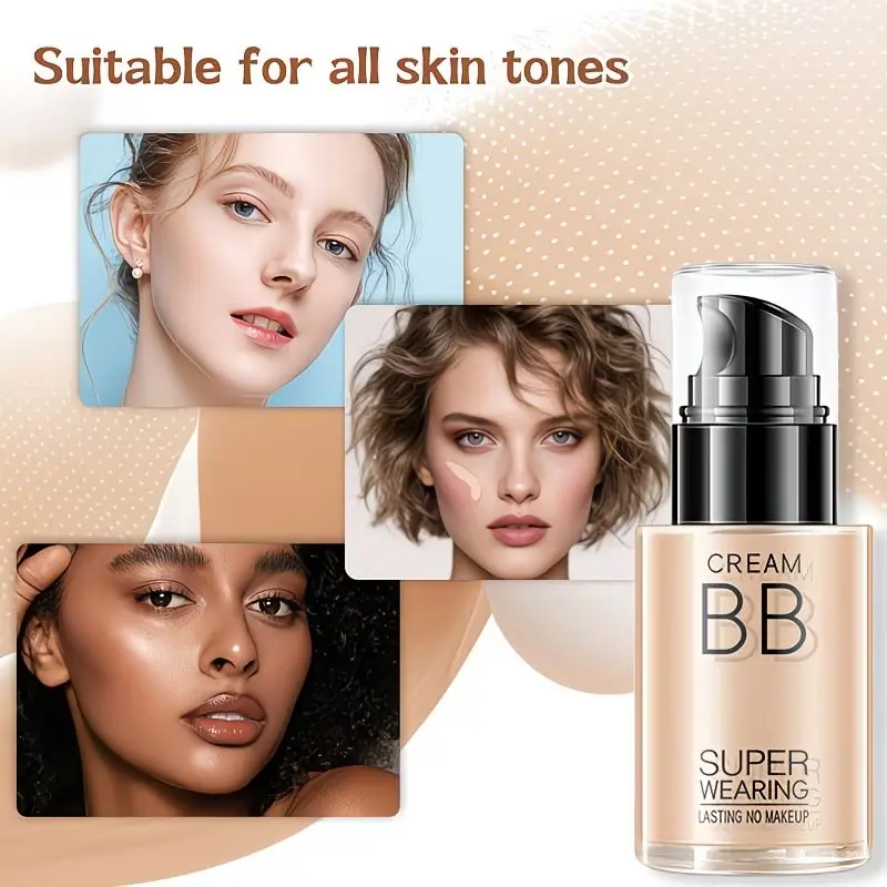 3-color flawless BB cream foundation, isolates and conceals, moisturizes and hydrates, long-lasting without smudging, effectively covers spots, dark circles, and blemishes, creates even skin tone and a natural makeup look, Tinted BB Cream