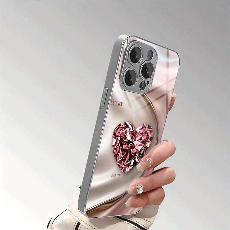 Phone Case: Heart-shaped Diamond Wave Electroplated Glass Phone