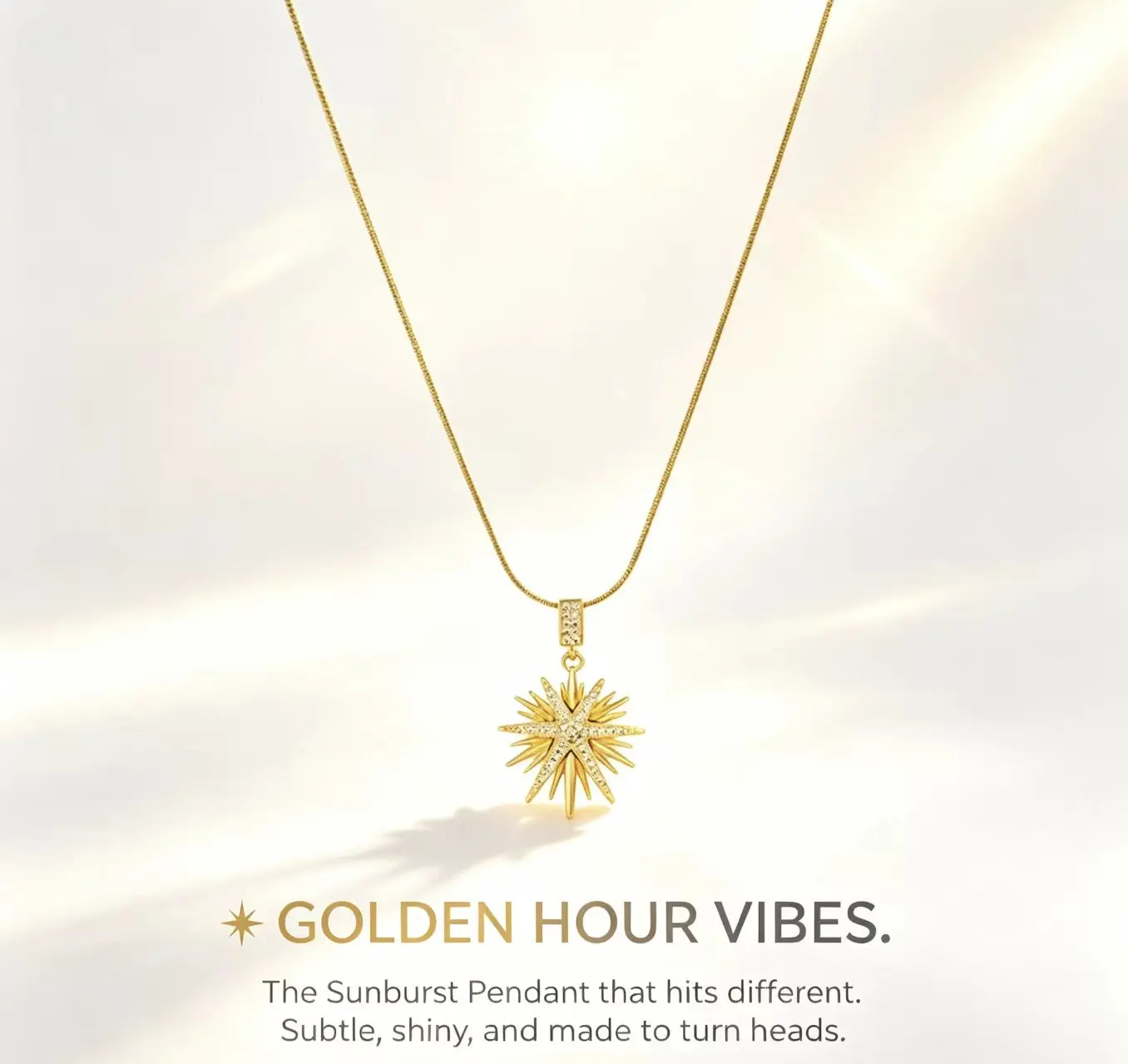 Sparkling Gold Sunburst Cubic Zirconia Charm Necklace, Minimalist Unisex Collarbone Chain, Daily Streetwear Accessory smooth religious jewelry coating back-to-school gift angel Bubble Initial double bohemian flower color changing heavy cuban kissyan snake
